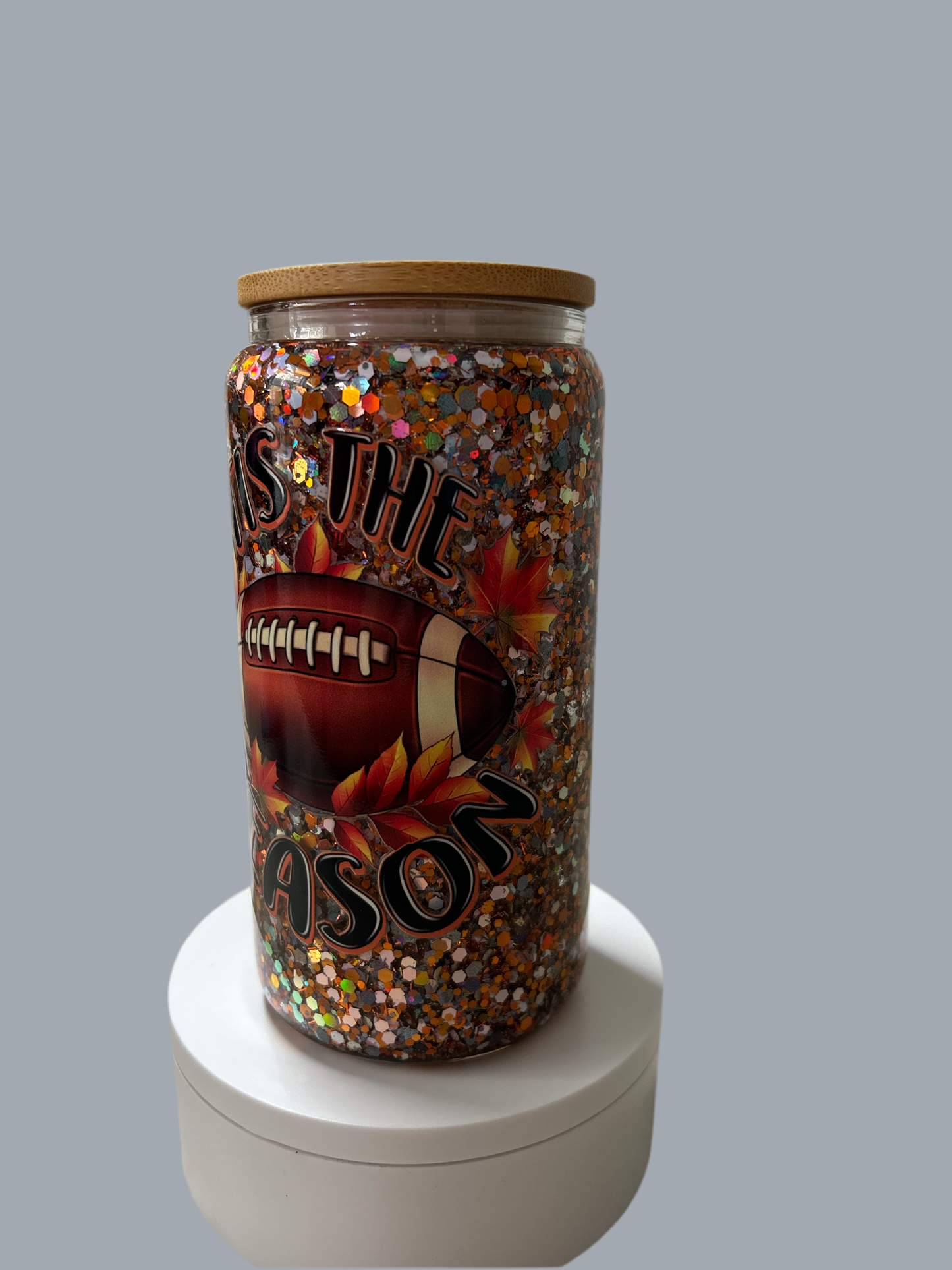 “Tis The Season” Football Themed 16oz Glass Snow Globe Glass Cup